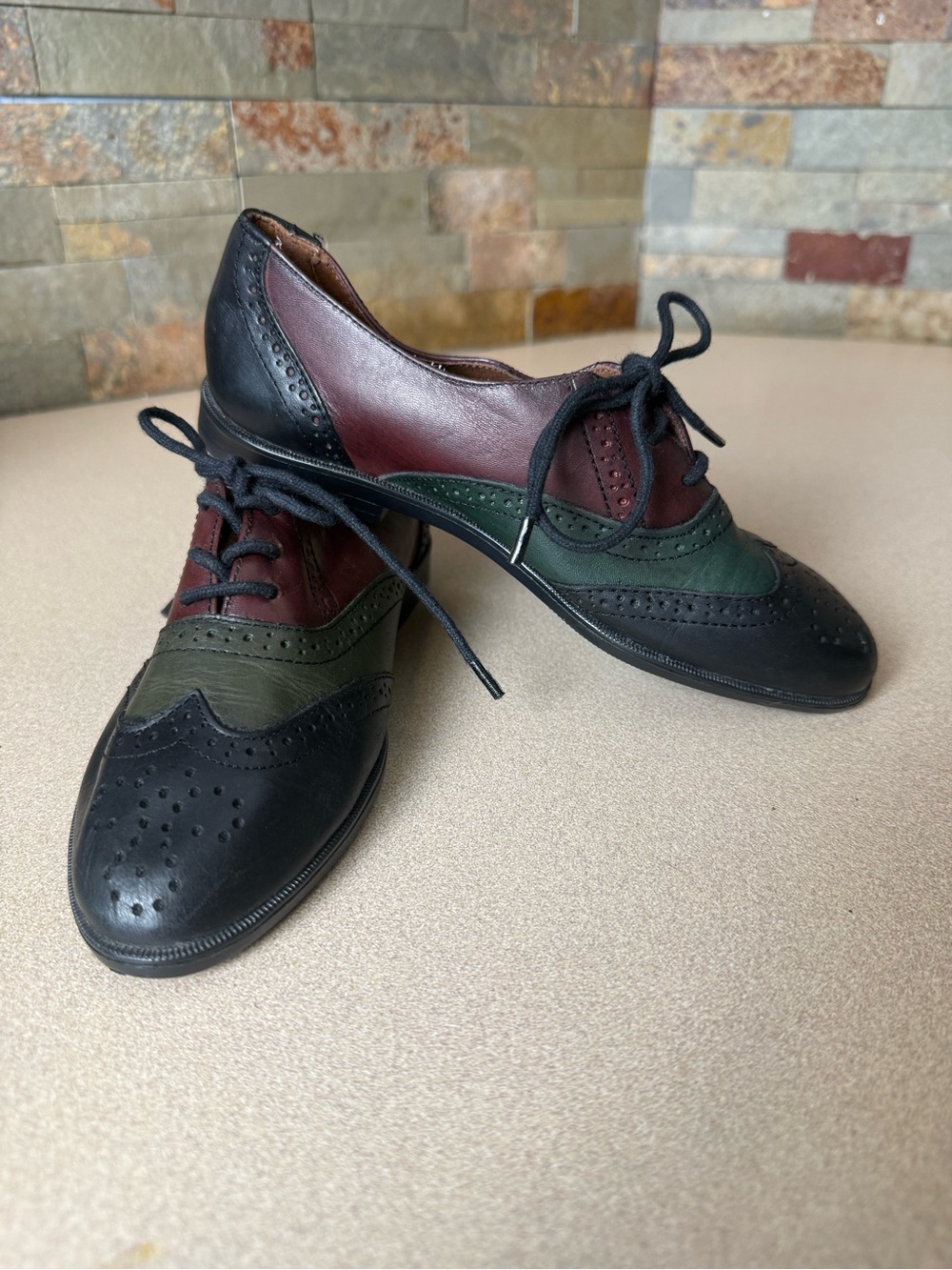 VTG 90s Mootsies Kids Leather Patchwork Oxford Wingtip Brogue Shoes Size 13.5 M